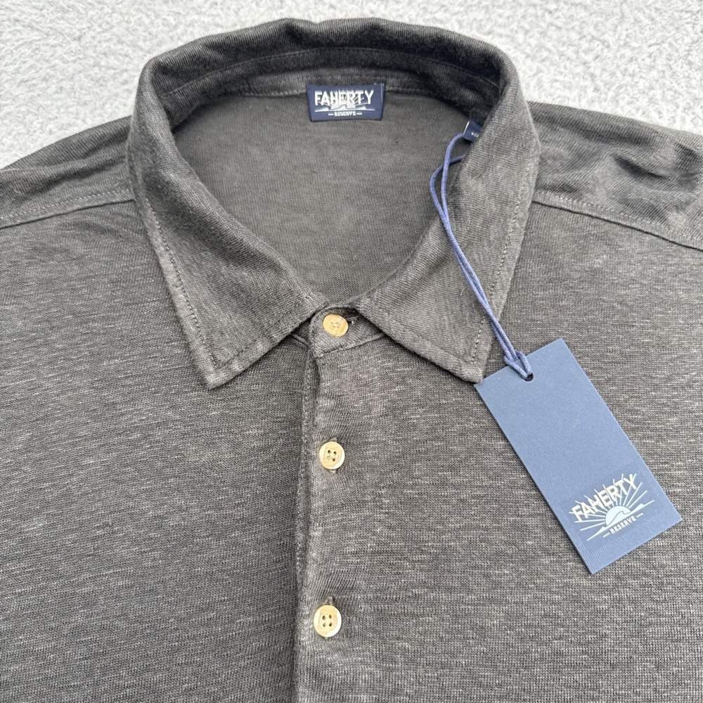 Faherty Reserve 100% Linen Polo Shirt Mens XL Washed Black MKS2505 NEW